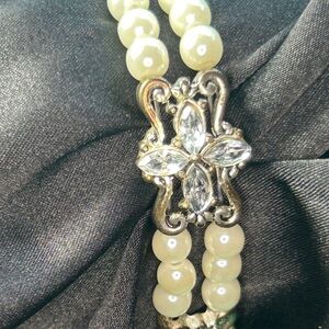 Vintage Beaded Crystal and Imitation Pearl Bracelet, Magnetic Clasp, 7in